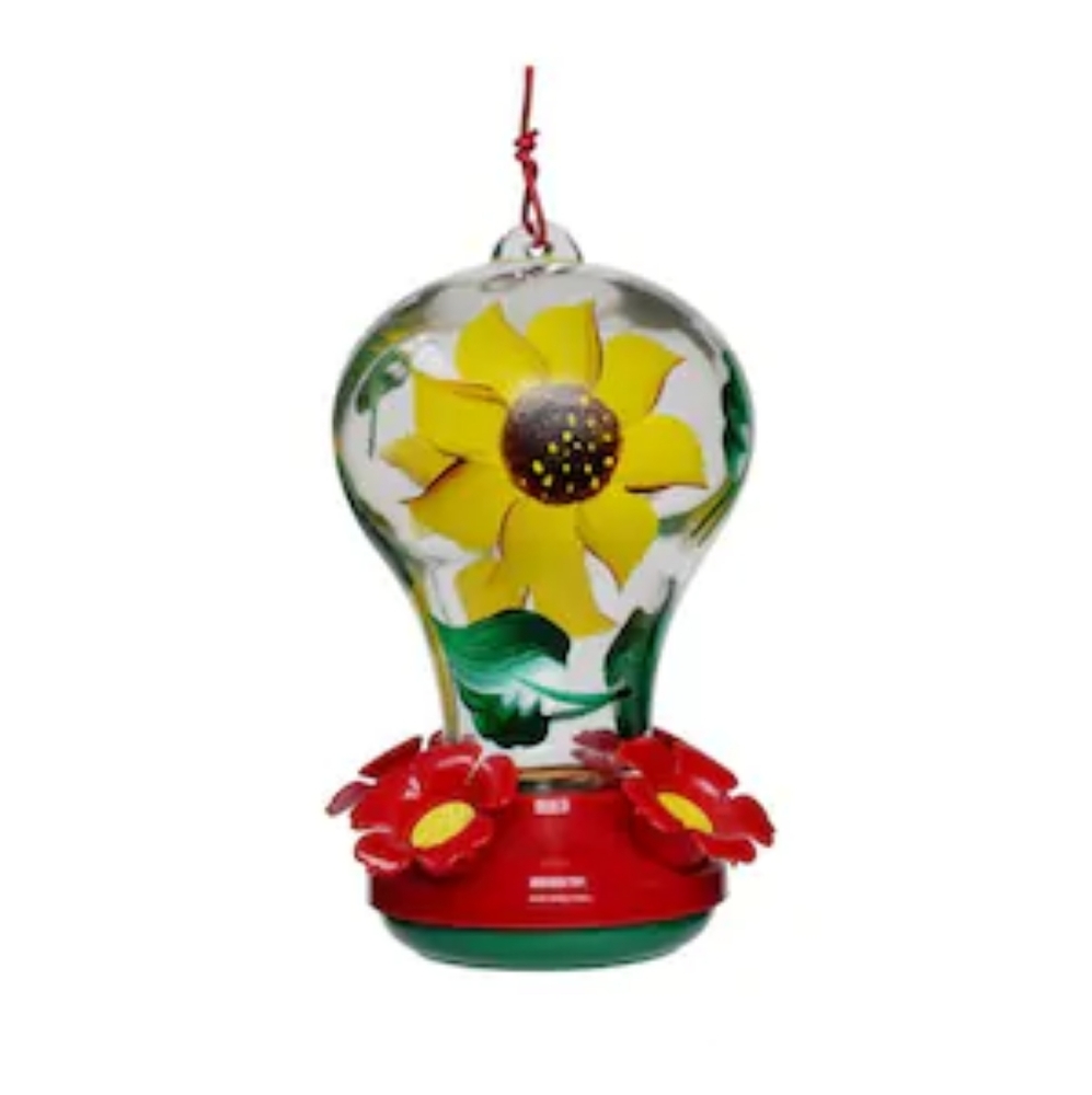 Hummingbird feeder hand painted glass